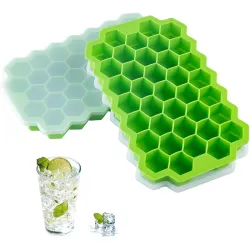 Flexible Silicone Honeycomb 37 Cavity Ice Cube Tray with Lid for Freezer Moulds