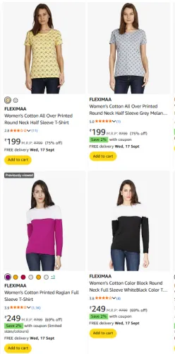 Image of FLEXIMAA Women's T-shirts at minimum 60% Discount
