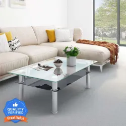 Flipkart Perfect Homes Cluedo Glass Coffee Table (Finish Color - Transparent Top + Tinted Dark Grey Shelf, Knock Down)