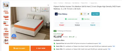 Image of Flipkart Perfect Homes Trio Medium Foam Mattress (72 inch x 30 inch)