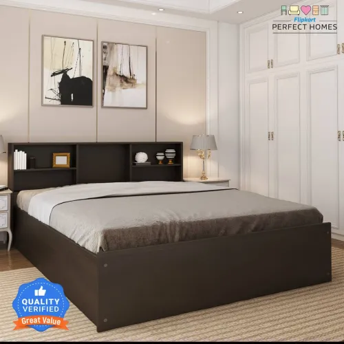 Image of Flipkart Perfect Homes Opus Engineered Wood Queen Box Bed, 213 cm x 162.3 cm (6.99 ft x 5.32 ft) (Finish Color - AW Flow