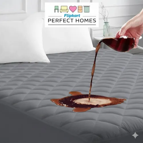 Image of Flipkart Perfect Homes Queen Size Fitted Polyster Mattress Cover (Grey)