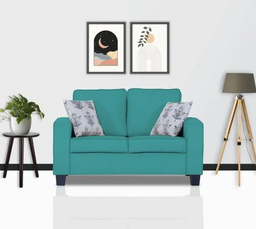 Image of Flipkart Perfect Homes Solid Wood 2-Seater Fabric Sofa (Aqua Blue)