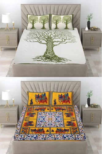Image of Flipkart SmartBuy 104 TC Cotton Double Jaipuri Prints Flat Bedsheet