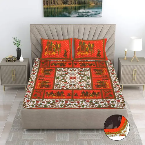 Image of Flipkart SmartBuy 104 TC Cotton Double Fitted Bedsheet 