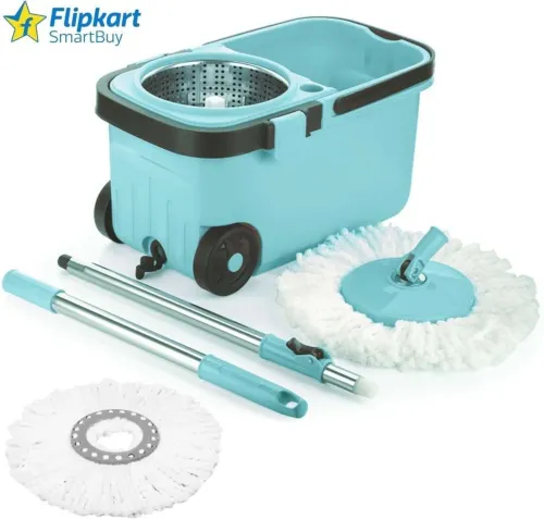 Image of Flipkart SmartBuy 360 Degree Bucket Mop with Steel Spinner 2 Refill Mop Set of 1