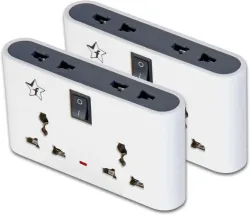 Flipkart SmartBuy Pack of 2 Three Pin 4 Socket Extension Boards (White, Black, 0 m)