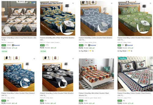 Image of Flipkart Smartbuy Bedsheets Elastic fitted starting @ ₹248
