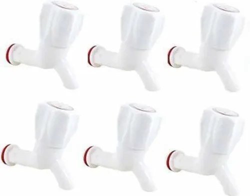 Image of Flipkart SmartBuy BT-006 Classic Plastic Bib Tap for Bathroom, Kitchen, Toilet - 6 Pieces Bib Tap Faucet (Wall Concealed