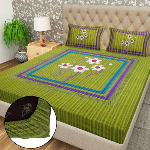 Image of Flipkart SmartBuy Cotton Double Fitted Bedsheet 104 TC