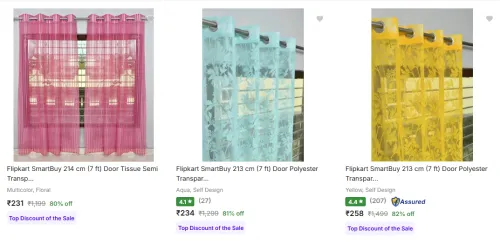 Image of Flipkart Smartbuy Curtains at minimum 80% Discount