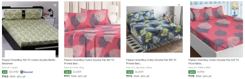 Image of Flipkart SmartBuy Double Bedsheet starting @ ₹143