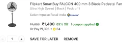 Flipkart SmartBuy FALCON 400 mm 3 Blade Pedestal Fan  (Ultra High Speed | Black | Pack of 1)