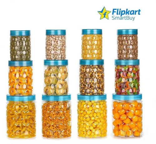 Image of Flipkart SmartBuy Plastic Grocery Container - 350 ml, 650 ml, 1200 ml (Pack of 12, Blue)