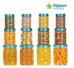 Flipkart SmartBuy Plastic Grocery Container - 350 ml, 650 ml, 1200 ml (Pack of 12, Blue)