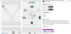 Flipkart SmartBuy Micro USB Cable 2 A 1 m Original Smart Watch