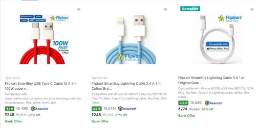 Image of Flipkart Smartbuy Mobile Cables Upto 87% Off