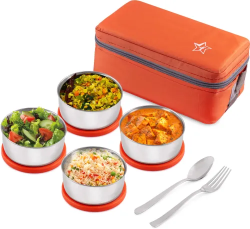 Image of Flipkart SmartBuy 4 Pcs Steel 4 Containers Stainless Steel, Plastic Office Lunch Box