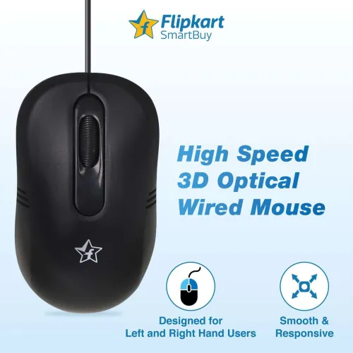 Image of Flipkart SmartBuy OS807 Wired Ambidextrous Optical Mouse (USB 3.0, Black)