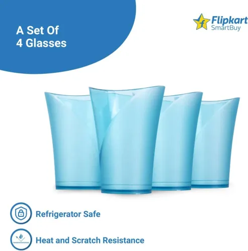 Image of Flipkart SmartBuy (Pack of 4) For Juice / Water Glass Set Water/Juice Glass (250 ml, Plastic, Blue)