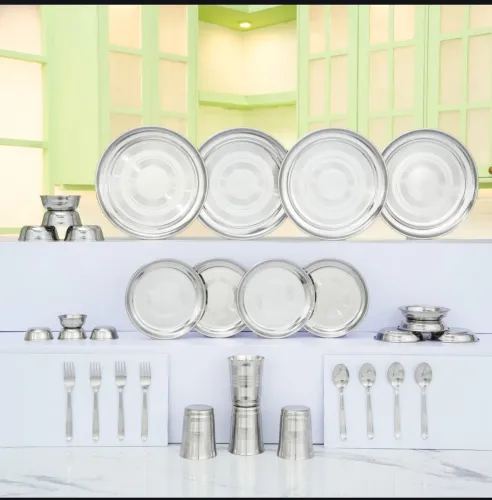 Image of Flipkart SmartBuy Pack of 32 Stainless Steel Flipkart SmartBuy Dinner Set (Steel, Microwave Safe)