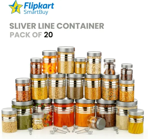 Image of Flipkart SmartBuy Plastic Grocery Container - 1200 ml, 650 ml, 350 ml, 250 ml  (Pack of 20, Silver)