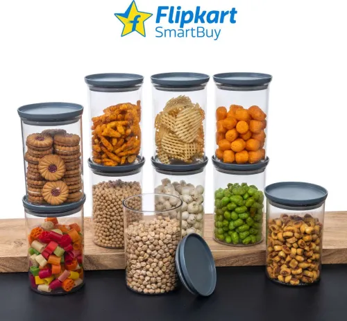 Image of Flipkart SmartBuy Plastic Grocery Container - 900 ml (Pack of 10, Grey)