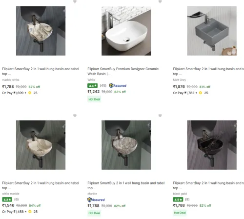 Image of Flipkart SmartBuy Premium Designer Ceramic Wash Basin Falt 82% Discount Staring At ₹1242