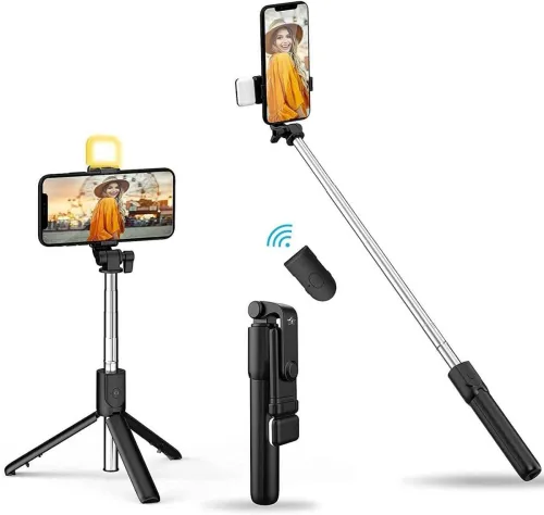 Image of Flipkart SmartBuy R1s Bluetooth Selfie Stick with Remote and LED Selfie Light, 3-in-1 Multifunctional Selfie Stick, Trip