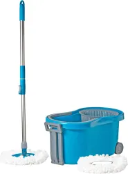 Flipkart SmartBuy Spin Mop, Oval Bucket with Plastic Basket, 2 Microfiber Refills Mop Set (Blue)