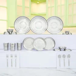 Flipkart SmartBuy Pack of 24 Stainless Steel Flipkart SmartBuy Dinner Set (Steel, Microwave Safe)