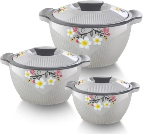 Image of Flipkart SmartBuy Stylo Grey Colour Insulated Inner Stainless Steel Pack of 3 Thermoware Casserole Set  (900 ml, 1200 ml