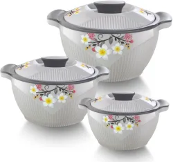 Flipkart SmartBuy Stylo Grey Colour Insulated Inner Stainless Steel Pack of 3 Thermoware Casserole Set  (900 ml, 1200 ml