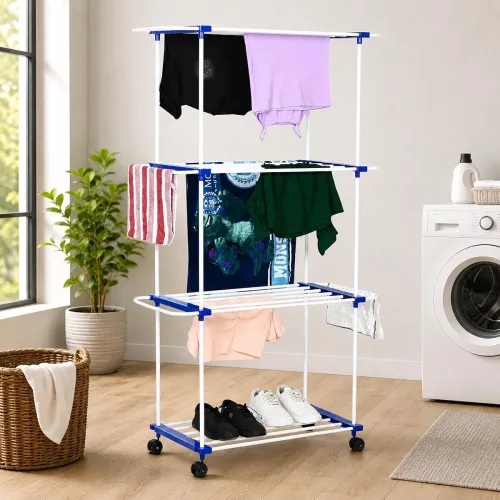 Image of FLIPZON Premium 3 Tier Flexri Cloth Drying Stand with Wheels | Alloy Steel Laundry Rack for Indoor & Outdoor Use | Heavy