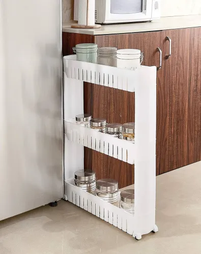 Image of FLIPZON 3-Tier Slim Plastic Kitchen Storage Trolley