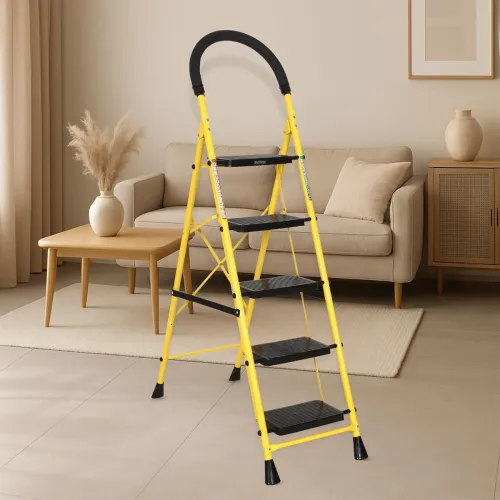 Image of FLIPZON Halo Foldable 5 Step Ladder for Home and Office Use | Alloy Steel | Wide Steps | Wobble-Free | Skid-Free Steps |