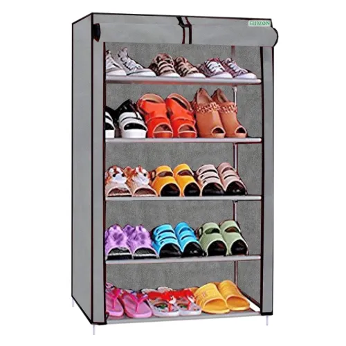 Image of FLIPZON Plastic Multipurpose 5 Shelves Shoe Rack with Zip Door Cover
