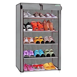 FLIPZON Plastic Multipurpose 5 Shelves Shoe Rack with Zip Door Cover