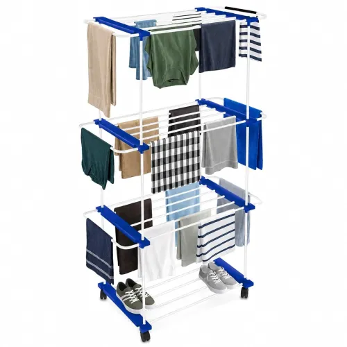 Image of FLIPZON Premium 3 Tier Flexri Cloth Drying Stand with Wheels | Alloy Steel Laundry Rack for Indoor & Outdoor Use | Heavy