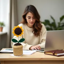 FLORABLISS Handmade Crochet Sunflower Pot