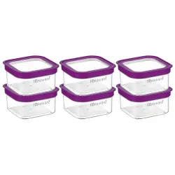 Floraware Food Safe Plastic Multiuse Square Fit-Lock Airtight Storage Jar, Grocery Container, 450 ml, set 6 BPA free, Purple