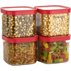 Floraware Food Safe Plastic Multiuse Square Fit-Lock Airtight Storage Jar, Containers For Kitchen Storage Set I Grocery Kitchen Container Set I Multipurpose Jar, 750 ml, set 4 BPA free, Pink