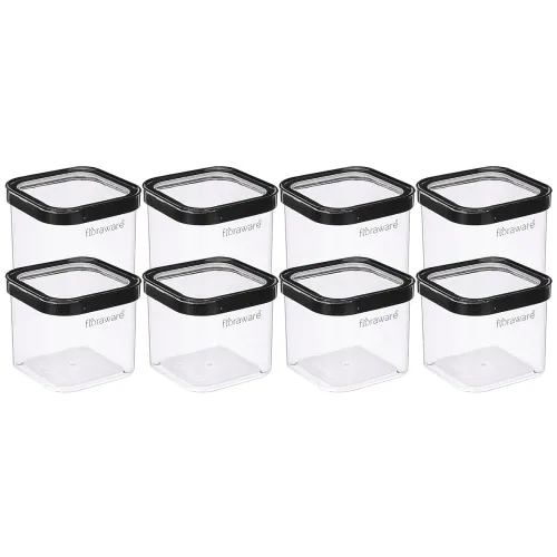 Image of Floraware Airtight Square Storage Containers Set, 8 Pcs (750ml, Black)