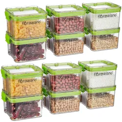 Floraware Food Safe Modular Plastic Square Airtight Containers, Stackable container, Storage Jar with Lid, Pack of 12, 4