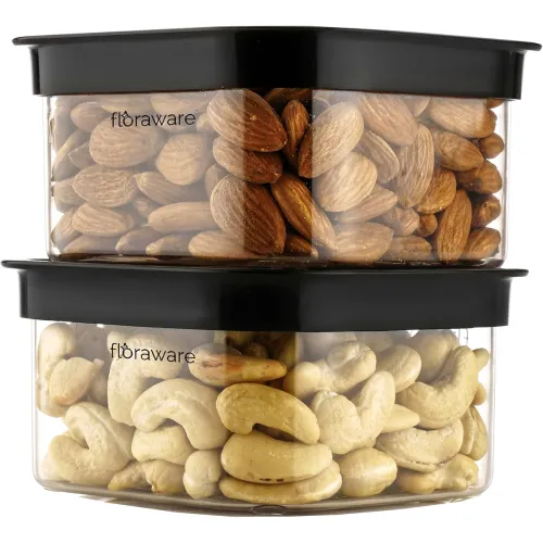 Image of Floraware Fit-Lock Airtight Square Plastic Storage Jar Set, 450ml x 2