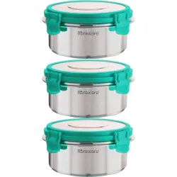 Floraware FL SS Round Lunch Box 500ML Set of 3 SEA Green