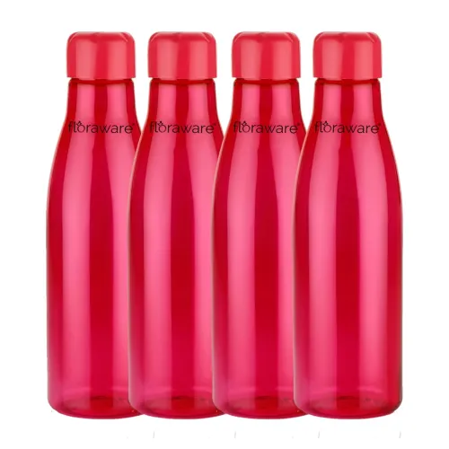 Image of Floraware Premium Plastic Fridge Round Water Bottle, 1000ml Pack of 4, Red