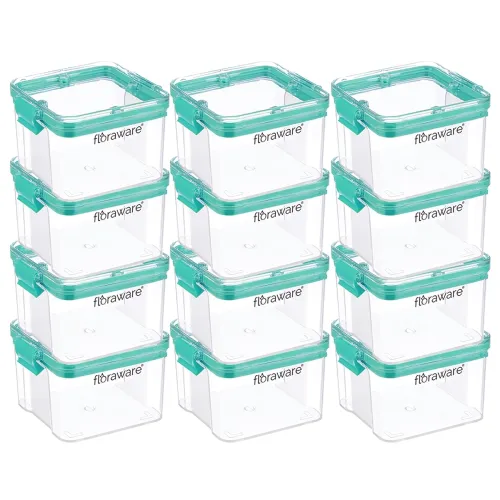 Image of Floraware Food Safe Modular Plastic Square Airtight Containers (Pack of 12)