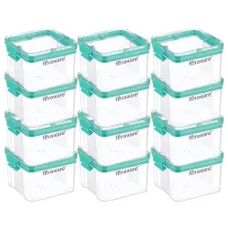 Floraware Food Safe Modular Plastic Square Airtight Containers (Pack of 12)