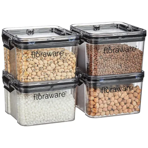 Image of Floraware Food Safe Modular Plastic Square Airtight Containers, Stackable container, Storage Jar with Lid, Pack of 4, 40